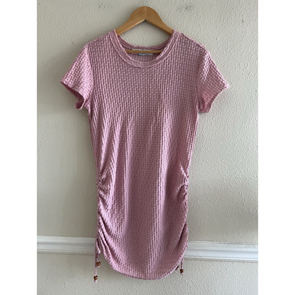 Free People FP Beach Pink Waffle Knit Tie Ruched Side Mini Coverup Dress Medium